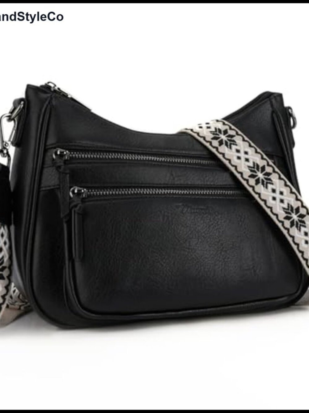 Faux Leather Crossbody Bag Wide Strap Multi Pocket Travel Purse